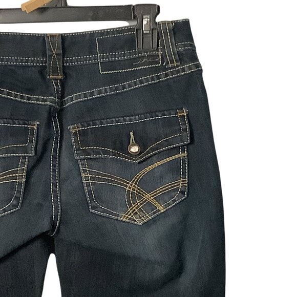 INC Denim Curvy Fit Boot Leg Jeans 2S Dark Wash Cotton Blend Bling Pockets - Picture 6 of 7